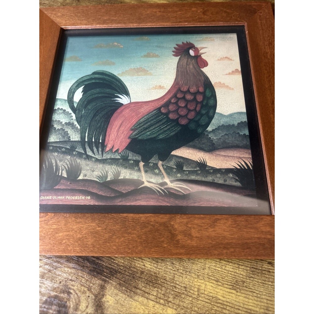 Rooster Chicken Folk Art Print 11x11 Diane Ulmer Petersen 98 Farmhouse Vtg Decor - Picture 5 of 8